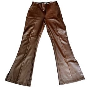 Abercrombrie & Fitch Womens Vegan Leather Pants Brown Fall Wide Leg